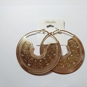 NWT Natasha Filigree Oversized Hoop Gold Earrings